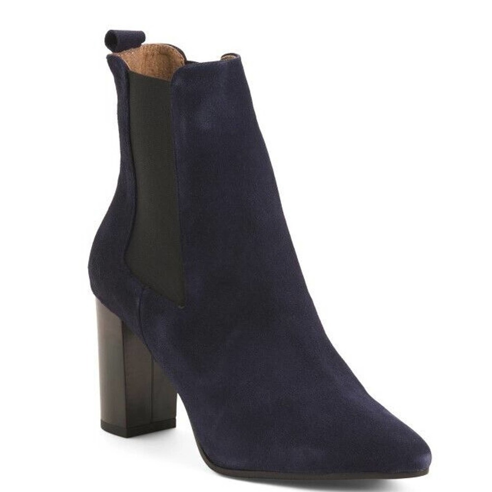 Antonio De Faria Women's Boots Suede‎ Chelsea Block Heel Booties 9 Navy